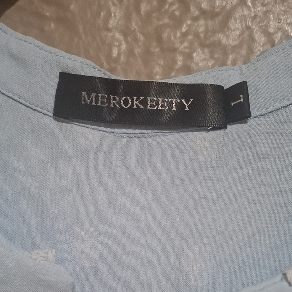 Merokeety Wome's Elegant Light Blue Blouse with Textured Design Size L - Picture 2 of 9